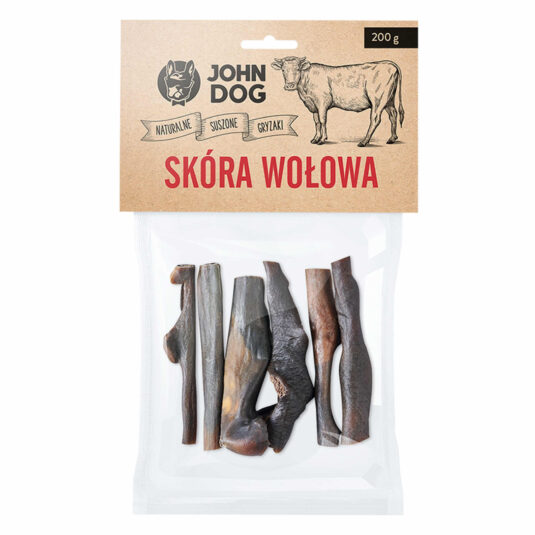 Przysmak dla psów. Suszony gryzak ze skóry wołowej małe kawałki. 250 g