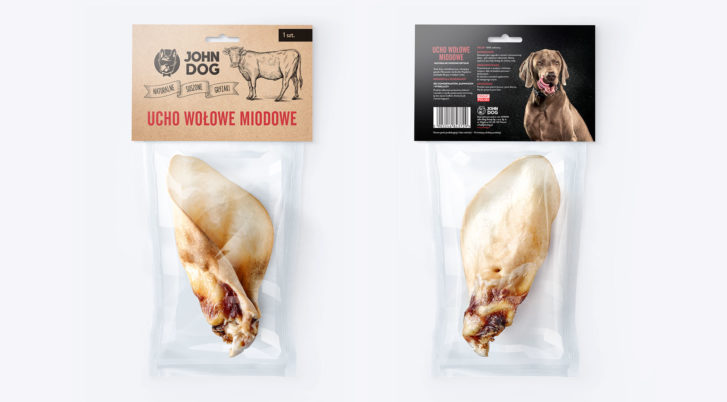 Ucho wołowe dla psa - suszony gryzak, miodowy