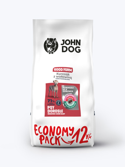 Karma sucha srednie i duze rasy John Dog Good Form. Kurczak z wolowina 12kg