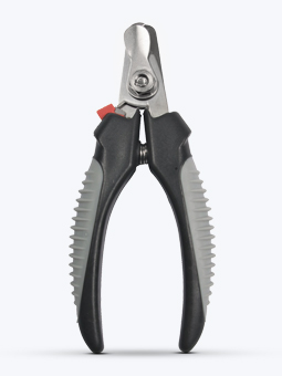 Cążki dla psa do pazurków z zamkiem bezpieczeństwa w kolorze szarym.