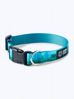 Niebiesko-zielona obroża dla psa z kolekcji City z logo John Dog i czarnym zapięciem.