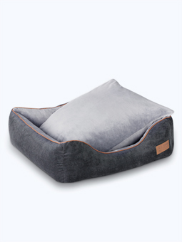 Legowisko dla psa John Dog z poduchą w różnych odcieniach szarości.