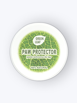 Pasta ochronna do łap psa i kota Green Leaf tylko z naturalnych składników w białym okrągłym opakowaniu.