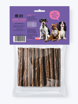 Tył opakowania paluszków drobiowo-wołowych Dental stix z chlorofilem marki John Dog 200g.
