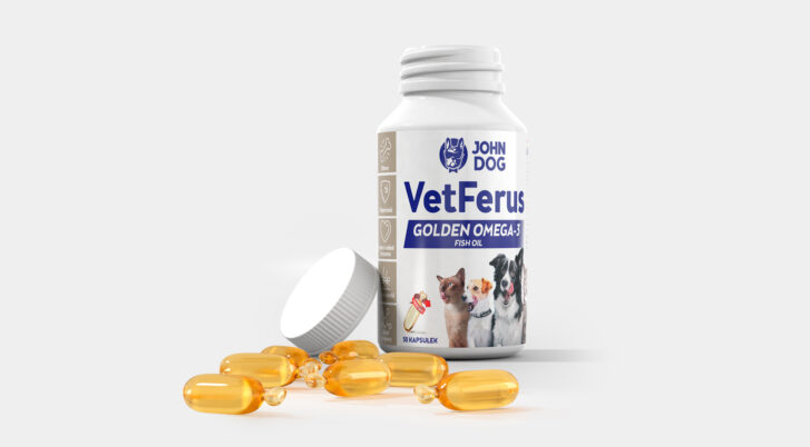 Opakowanie kapsułek Vetferus Golden kwasów Omega 3 dla psa i kota.