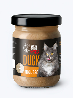 Zbliżenie na słoik karmy mokrej dla kota, mus z kaczką.