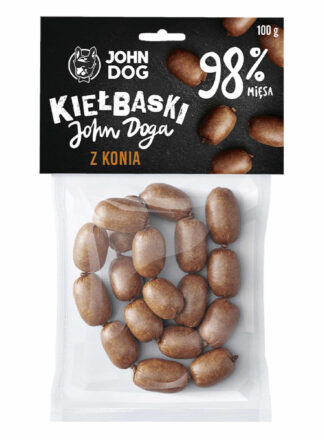 Suszony przysmak dla psa. Kiełbaski z konia. Opakowanie 100g.