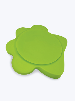 Silikonowa mata do lizania dla psa lub kota w kształcie łapki w zielonym kolorze.