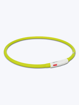 Zielona obroża migająca LED dla psa z silikonu z kablem USB do ładowania.