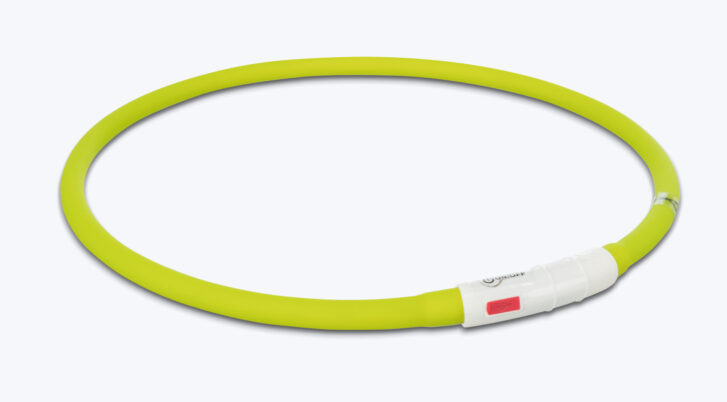 Obroża migająca LED dla psa z silikonu z kablem USB do ładowania w zielonym kolorze.