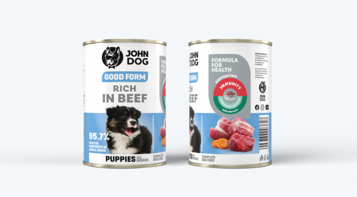 Karma mokra dla szczeniaka John Dog Good Form z wołowiną, puszka 400g