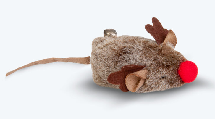 Zabawka dla kota, pluszowa myszka o długości 15 cm.