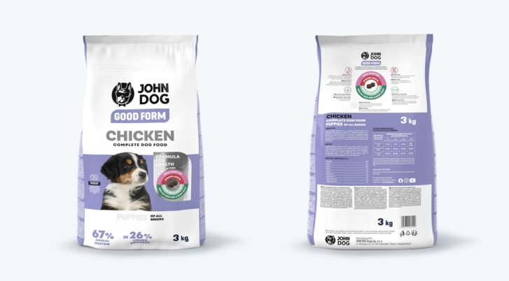 Karma sucha z kurczakiem dla szczeniąt, worek 3kg, marka John Dog.