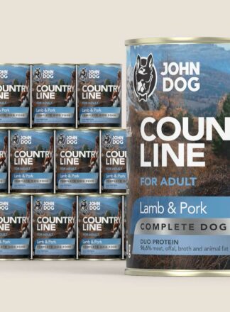 Karma mokra dla psa John Dog Country Line jagnięcina i wieprzowina, zestaw 12x400g