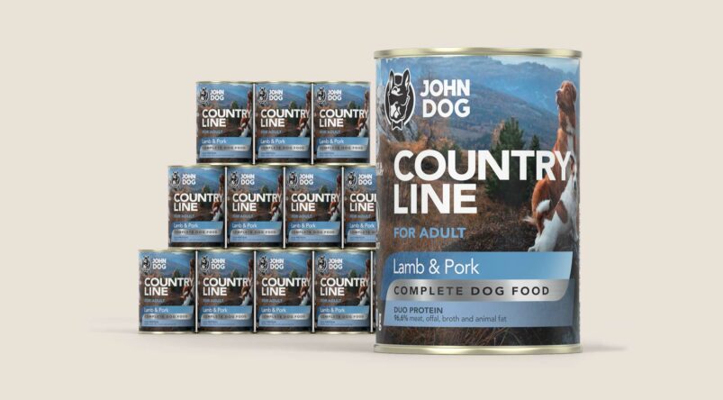 Karma mokra dla psa John Dog Country Line jagnięcina i wieprzowina, zestaw 12x400g