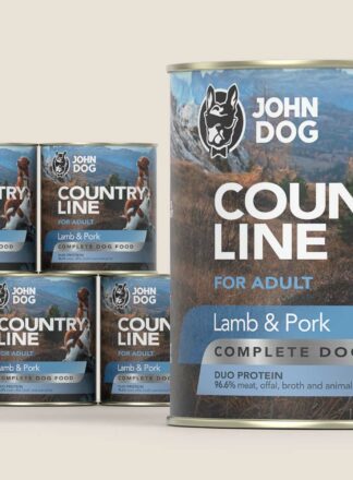 Karma mokra dla psa John Dog Country Line jagnięcina i wieprzowina, zestaw 6x800g
