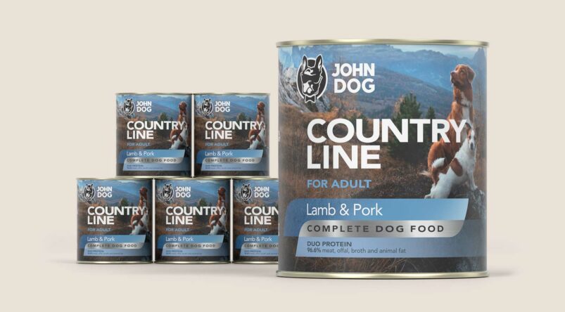 Karma mokra dla psa John Dog Country Line jagnięcina i wieprzowina, zestaw 6x800g