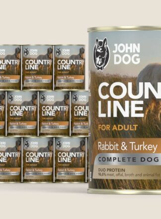 Karma mokra dla psa John Dog Country Line królik i indyk, zestaw 12x400g