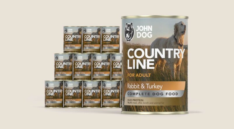 Karma mokra dla psa John Dog Country Line królik i indyk, zestaw 12x400g