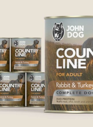 Karma mokra dla psa John Dog Country Line królik indyk, zestaw 6x800g
