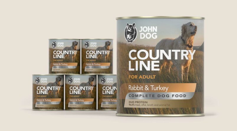 Karma mokra dla psa John Dog Country Line królik indyk, zestaw 6x800g