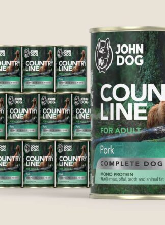 Karma mokra dla psa John Dog Country Line wieprzowina, zestaw 12x400g