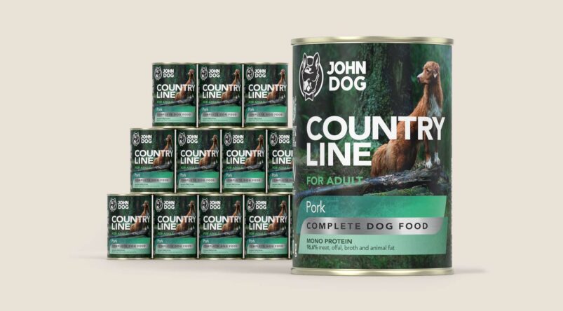 Karma mokra dla psa John Dog Country Line wieprzowina, zestaw 12x400g