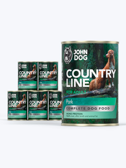 Karma mokra dla psa John Dog Country Line wieprzowina, zestaw 6x400g