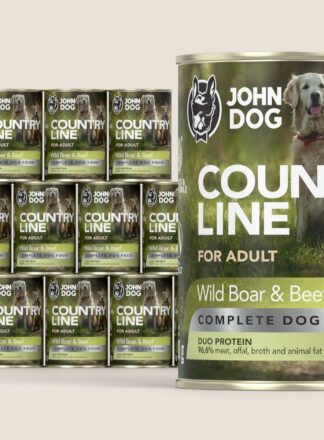 Karma mokra dla psa John Dog Country Line wołowina i dzik, zestaw 12x400g