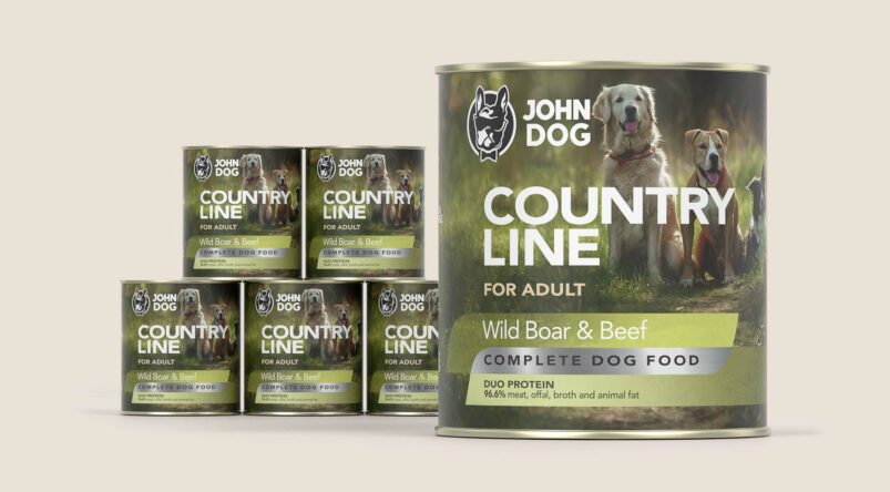 Karma mokra dla psa John Dog Country Line wołowina i dzik, zestaw 6x800g