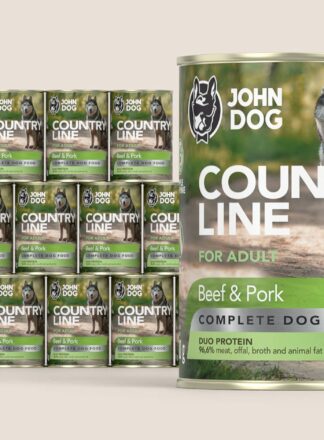 Karma mokra dla psa John Dog Country Line wołowina i wieprzowina, zestaw 12x400g