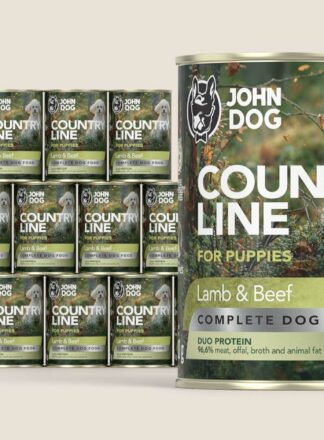 Karma mokra dla szczeniaka John Dog Country Line jagnięcina i wołowina, zestaw 12x400g