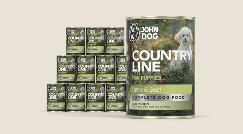 Karma mokra dla szczeniaka John Dog Country Line jagnięcina i wołowina, zestaw 12x400g