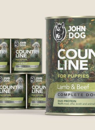 Karma mokra dla szczeniaka John Dog Country Line jagnięcina i wołowina, zestaw 6x800g