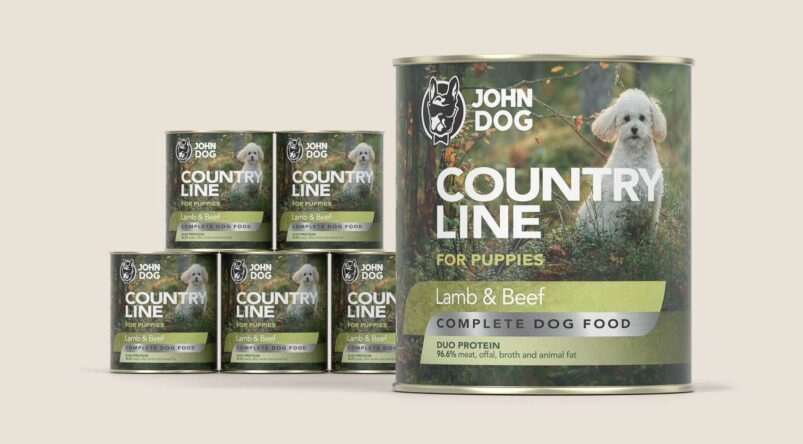 Karma mokra dla szczeniaka John Dog Country Line jagnięcina i wołowina, zestaw 6x800g