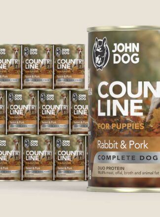 Karma mokra dla szczeniaka John Dog Country Line królik i wieprzowina, zestaw 12x400g