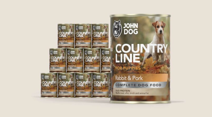Karma mokra dla szczeniaka John Dog Country Line królik i wieprzowina, zestaw 12x400g