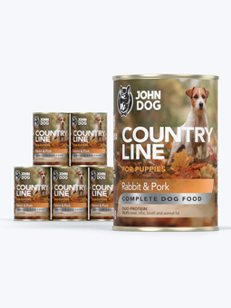 Karma mokra dla szczeniaka John Dog Country Line królik i wieprzowina, zestaw 6x400g