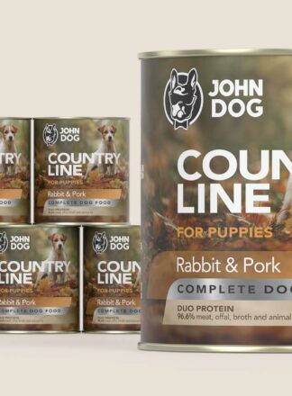 Karma mokra dla szczeniaka John Dog Country Line królik i wieprzowina, zestaw 6x800g