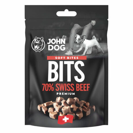 Opakowanie przysmaków John Dog bits swiss beef. Gramatura 2x60 g.