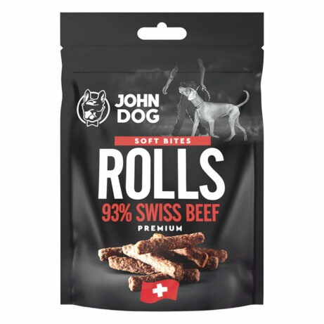 Opakowanie przysmaków John Dog rolls swiss beef. Gramatura 2x60 g.