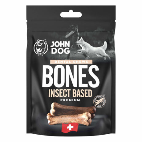 Opakowanie przysmaków John Dog bones insect based. Gramatura 2x60 g.