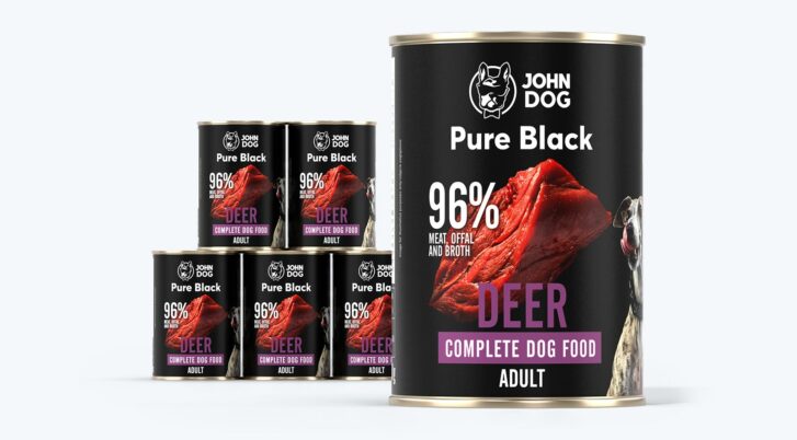 Karma mokra dla psa John Dog Pure Black jeleń, zestaw puszek 6x400g