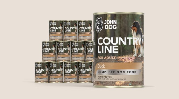 Karma mokra dla psa John Dog Country Line kaczka, zestaw 12x400g