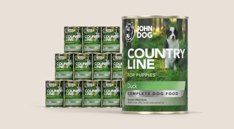 Karma mokra dla szczeniaka John Dog Country Line kaczka, zestaw 12x400g