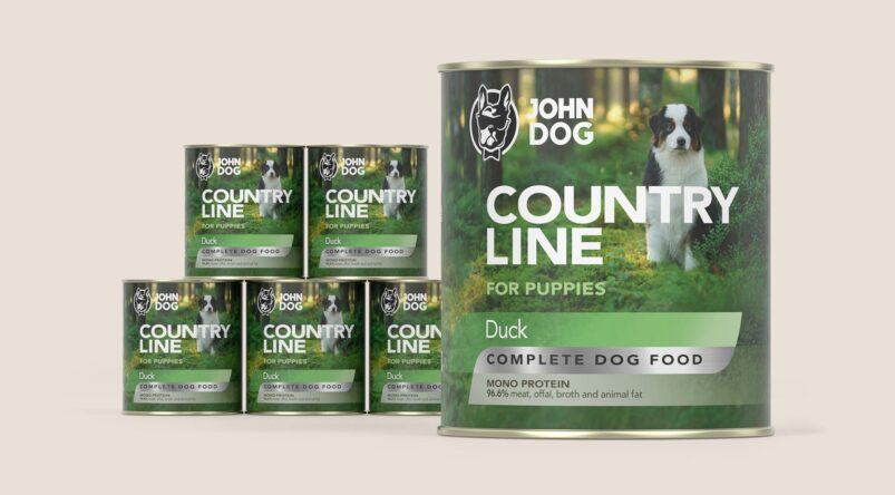 Karma mokra dla szczeniaka John Dog Country Line kaczka, zestaw 6x800g