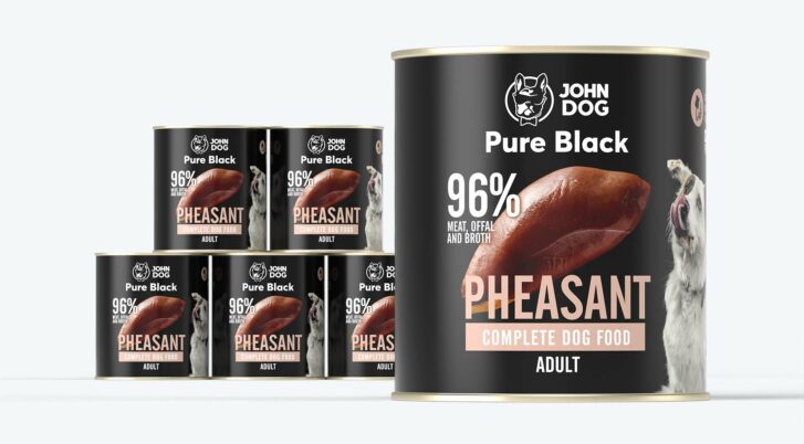 Karma mokra dla dorosłych psów John Dog Pure Black bażant, zestaw 6x800 g