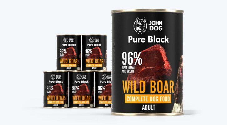 Karma mokra dla szczeniaka John Dog Pure Black dzik, zestaw puszek 6x400g