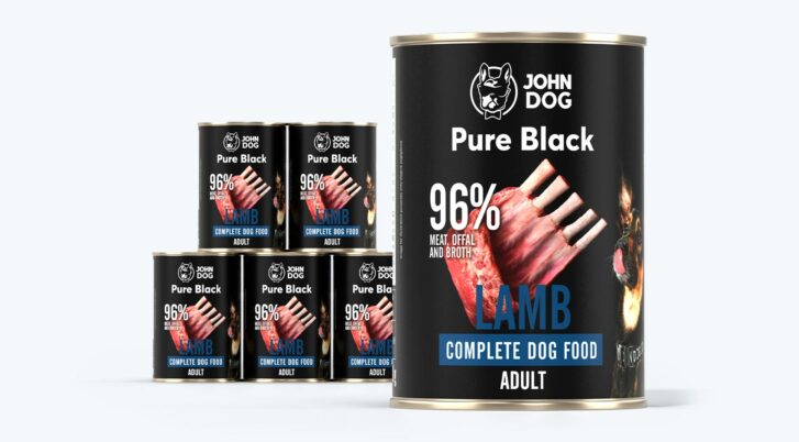 Karma mokra dla psa John Dog Pure Black jagnięcina, zestaw puszek 6x400g