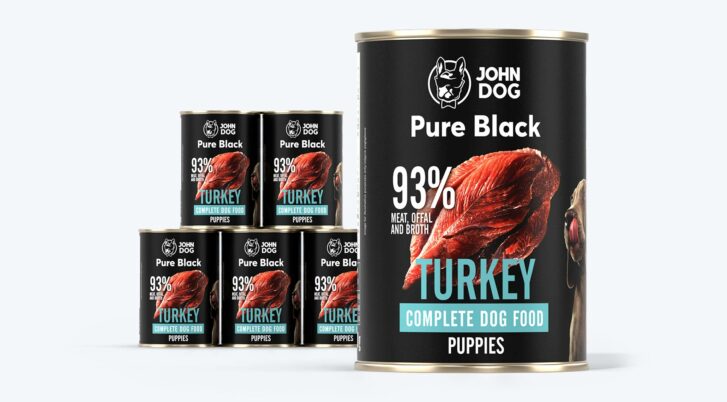 Karma mokra dla szczeniaka John Dog Pure Black indyk, zestaw puszek 6x400g